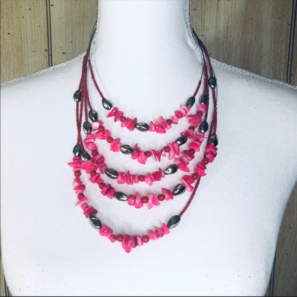 Layered Shell & Bead Statement Necklace - image 2